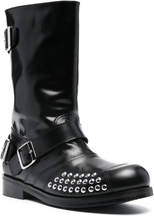 Stefan Cooke leather biker boots Black