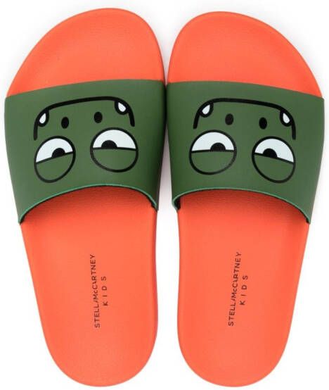 Stella McCartney Kids face-print opent-toe slides Orange