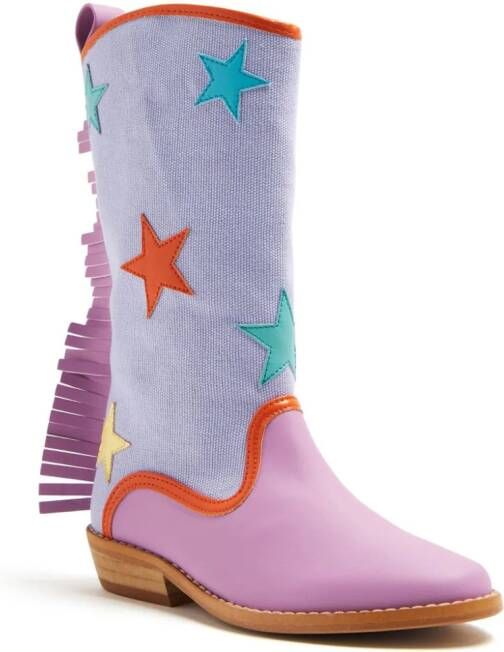 Stella McCartney Kids star-patch frayed boots Purple