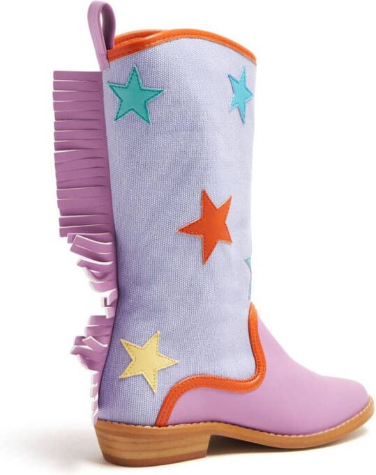 Stella McCartney Kids star-patch frayed boots Purple