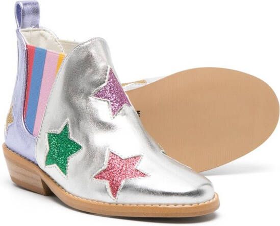 Stella McCartney Kids star-print metallic-finish boots Silver