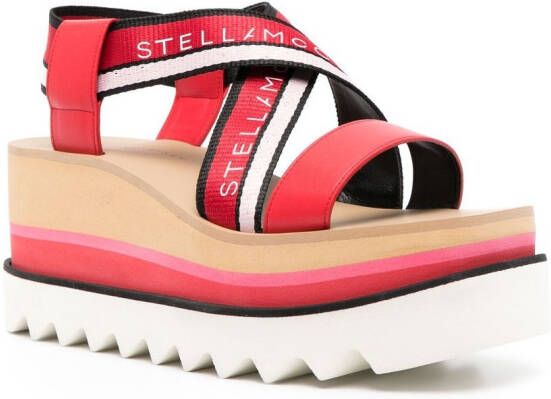 Stella McCartney Sneak-Elyse Striped Platform Sandals Red