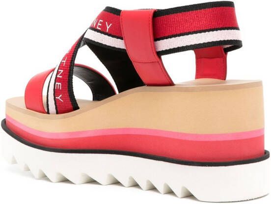 Stella McCartney Sneak-Elyse Striped Platform Sandals Red