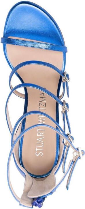 Stuart Weitzman 100mm crystal-buckle metallic sandals Blue
