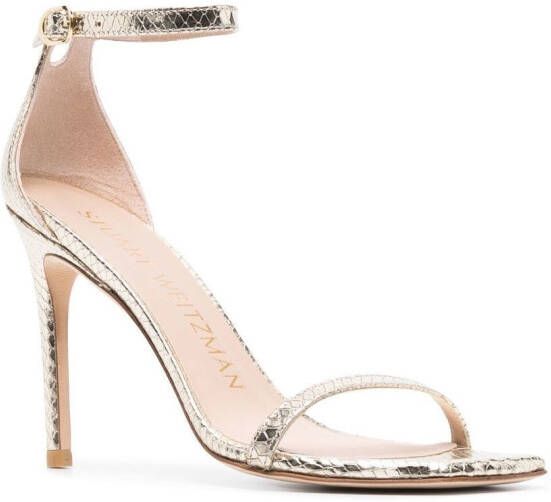 Stuart Weitzman 100mm snakeskin-effect stiletto sandals Gold