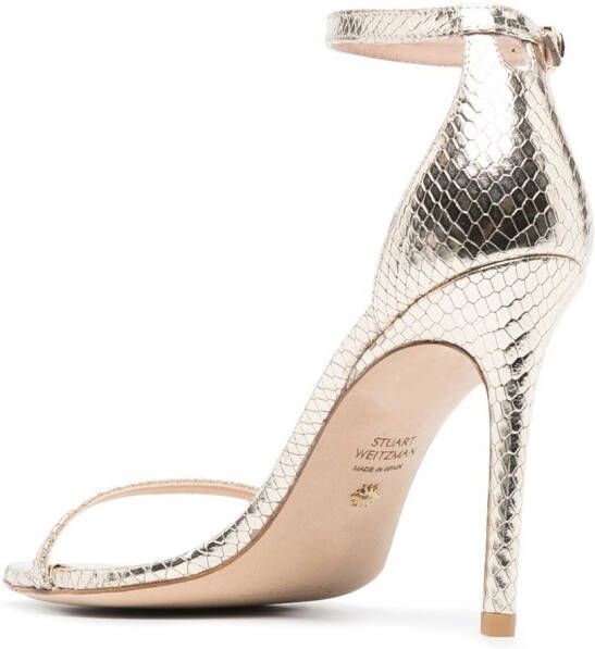 Stuart Weitzman 100mm snakeskin-effect stiletto sandals Gold