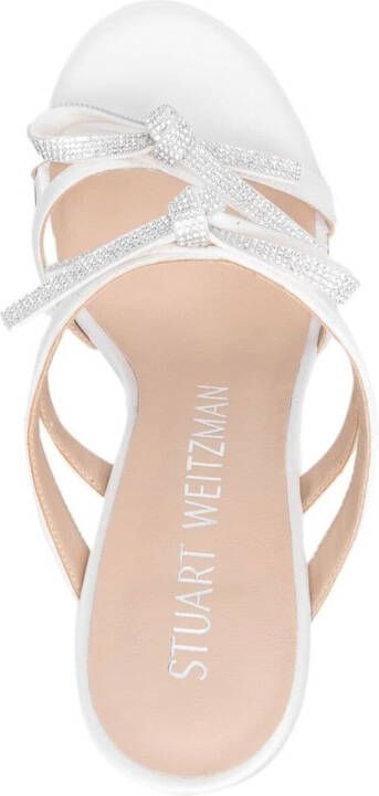Stuart Weitzman 110mm SW Bow crystal embellished sandals White