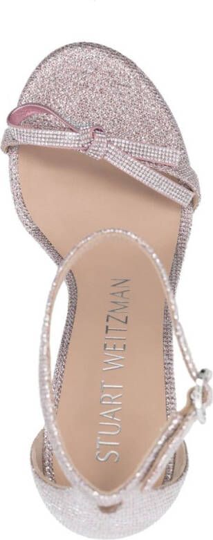 Stuart Weitzman 95mm bow-detail metallic-effect sandals Pink