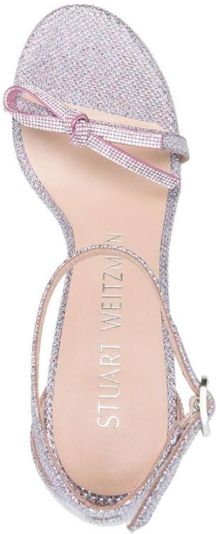 Stuart Weitzman 95mm bow-detail metallic-effect sandals Silver