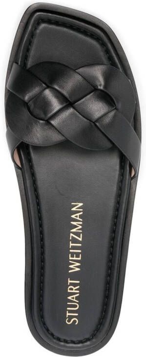 Stuart Weitzman braided-strap leather slides Black