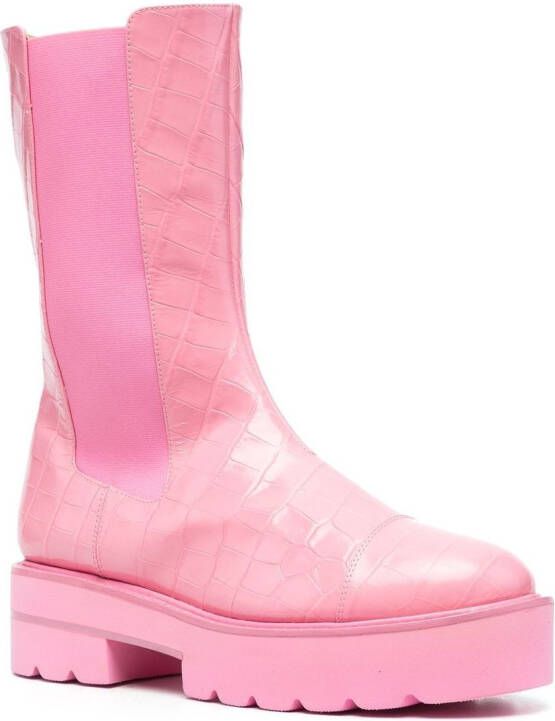 Stuart Weitzman crocodile-effect leather boots Pink