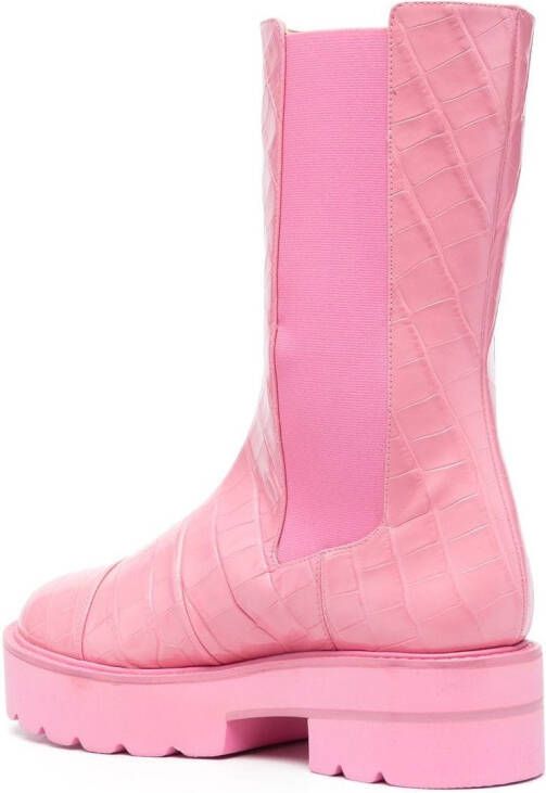 Stuart Weitzman crocodile-effect leather boots Pink