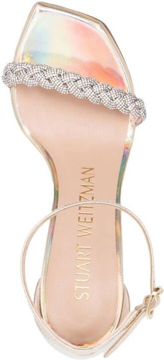 Stuart Weitzman crystal-embellished iridescent sandals Gold