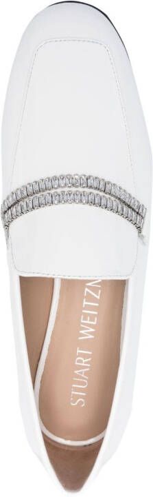 Stuart Weitzman crystal embellished loafers White