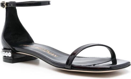 Stuart Weitzman faux-pearl embellished leather sandals Black