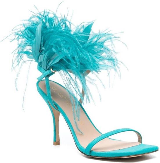 Stuart Weitzman feather-detail open-toe 115mm sandals Blue