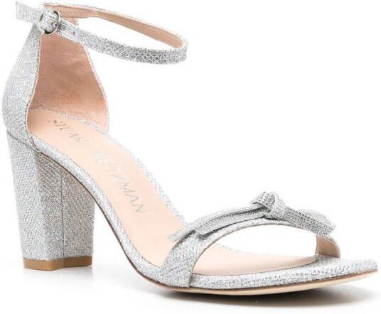 Stuart Weitzman glittered leather sandals Silver