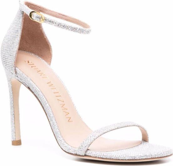 Stuart Weitzman glittered leather sandals Silver