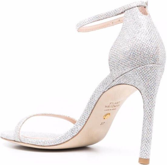 Stuart Weitzman glittered leather sandals Silver