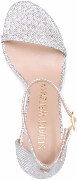 Stuart Weitzman glittered leather sandals Silver