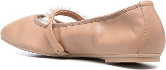Stuart Weitzman Goldie pearl-embellished leather flats Pink