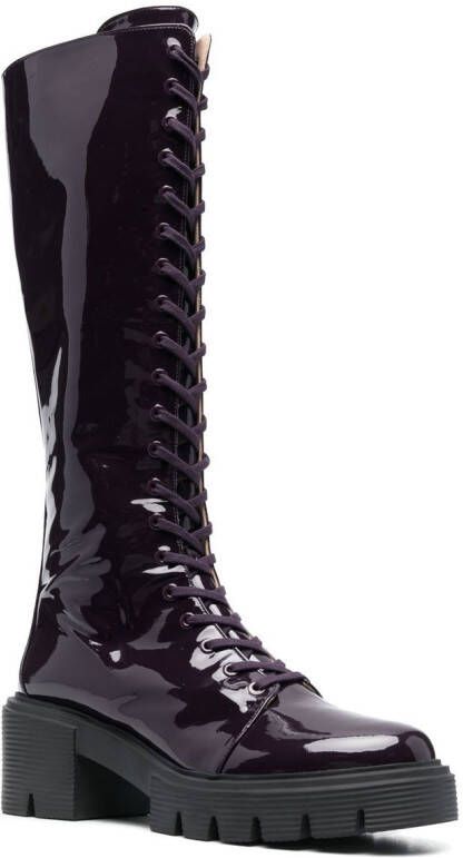 Stuart Weitzman lace-up patent boots Purple