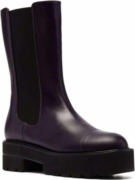 Stuart Weitzman leather mid heel chelsea boots Purple