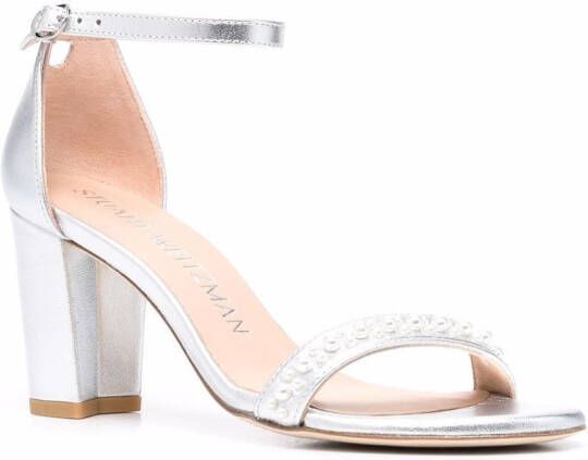 Stuart Weitzman Nearly Nude 80mm faux-pearl sandals Grey