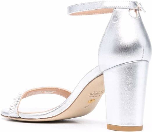 Stuart Weitzman Nearly Nude 80mm faux-pearl sandals Grey