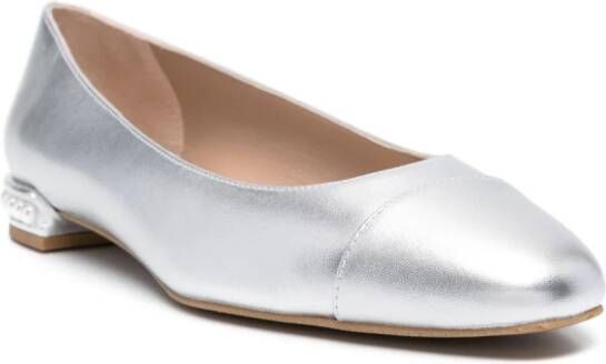Stuart Weitzman pearl-detail leather ballerina shoes Silver