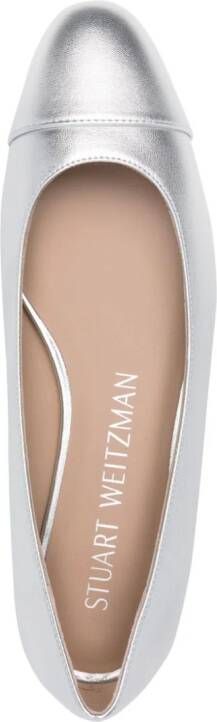 Stuart Weitzman pearl-detail leather ballerina shoes Silver
