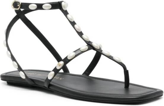Stuart Weitzman Pearlita leather flat sandals Black