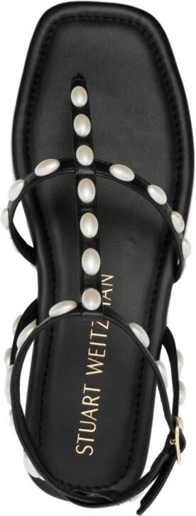 Stuart Weitzman Pearlita leather flat sandals Black
