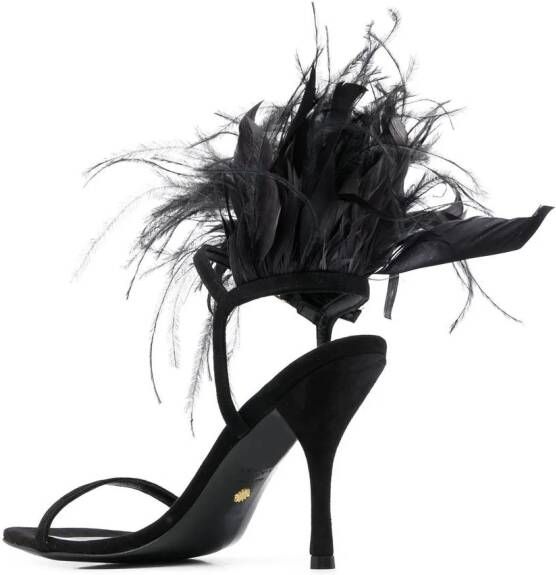 Stuart Weitzman Plume 100 feather-trimmed sandals Black