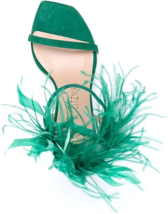 Stuart Weitzman Plume 100mm feather-detail sandals Green