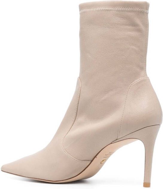 Stuart Weitzman pointed toe 85mm leather sock boots Neutrals
