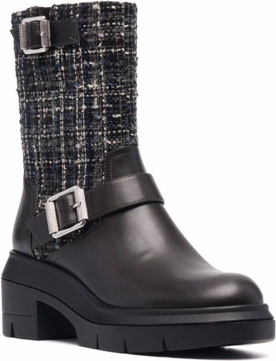 Stuart Weitzman Ryder tweed-panel leather boots Black