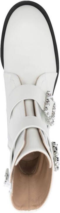 Stuart Weitzman side crystal-embellished buckle boots White