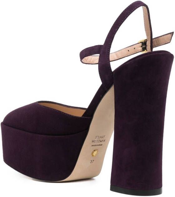 Stuart Weitzman square-toe 150mm suede platform pumps Purple