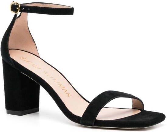 Stuart Weitzman square-toe heeled suede sandals Black