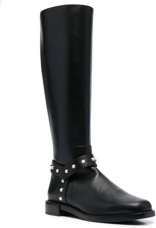 Stuart Weitzman studded knee-high leather boots Black