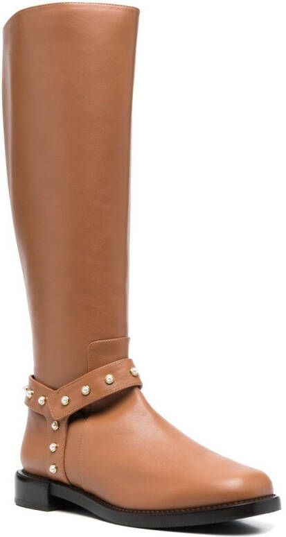 Stuart Weitzman studded knee-high leather boots Brown