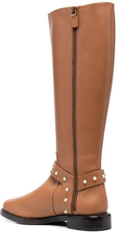 Stuart Weitzman studded knee-high leather boots Brown