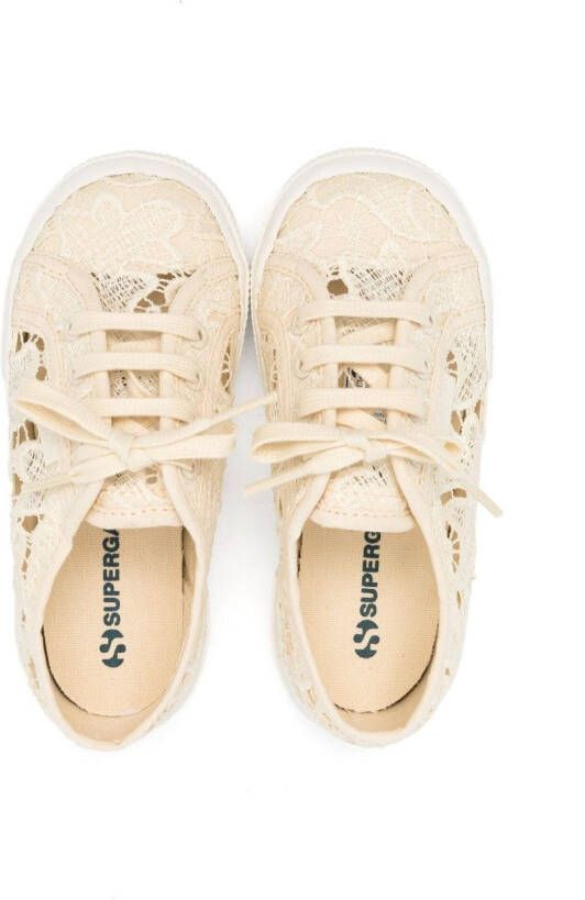 Superga Kids lace-embroidered cotton sneakers Neutrals