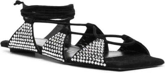 The Attico crystal-embellished square-toe leather sandals Black