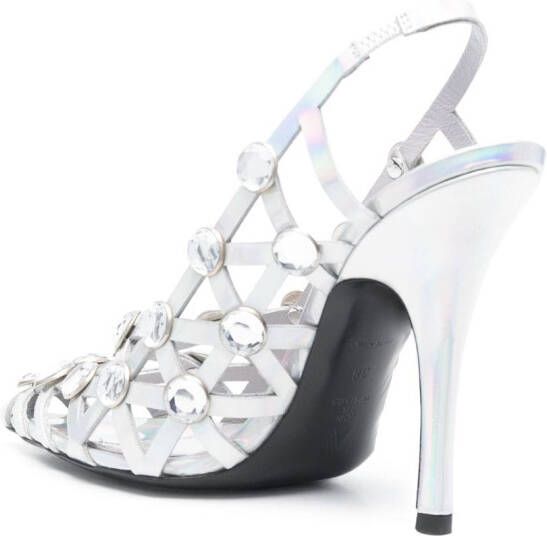 The Attico Grid 105mm holographic caged slingback pumps Silver