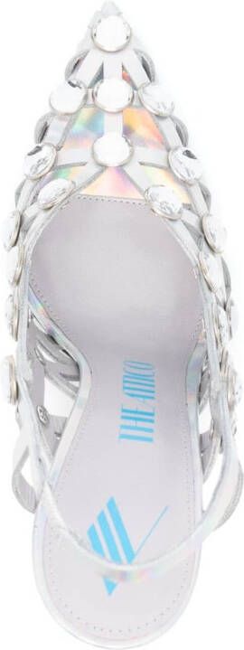 The Attico Grid 105mm holographic caged slingback pumps Silver