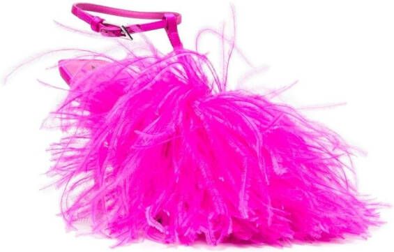 The Attico Sienna feather-trim sandals Pink
