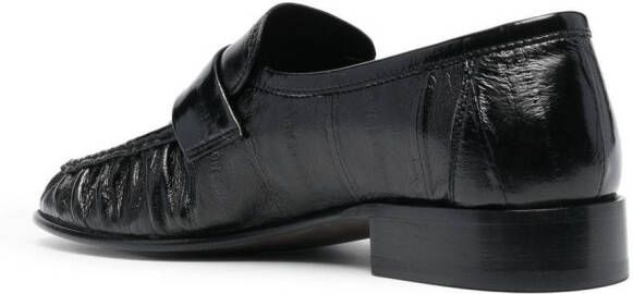 The Row ruched-detail leather loafers Black