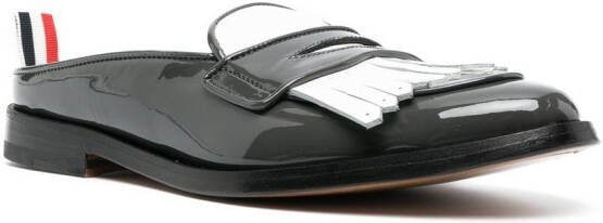 Thom Browne fringe-detail patent-leather mule loafers Grey